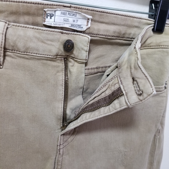 Free People Women Jeans Beige Raw Fringe Cropped Skinny Pants Sz 27 Distressed - Picture 4 of 13
